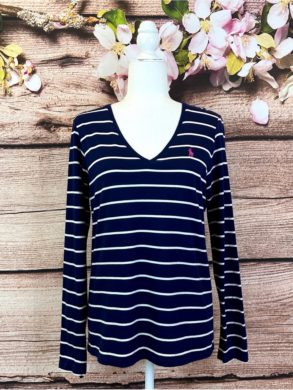 Ralph Lauren Sport Women’s Cotton Blue White Striped Comfy Blouse Top